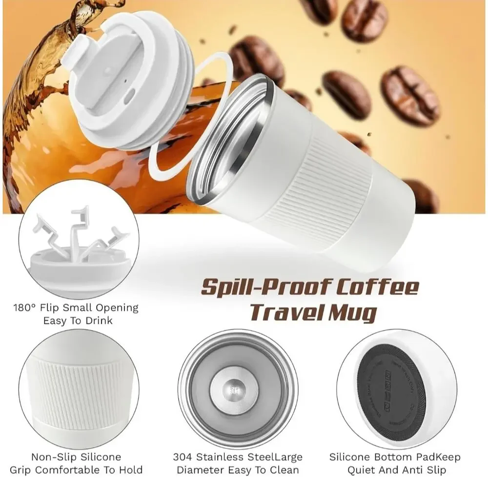 Stainless Steel Travel Coffee Mug W/ Lid White Hot & Cold Insulated Tumbler 12OZ - Picture 3 of 8